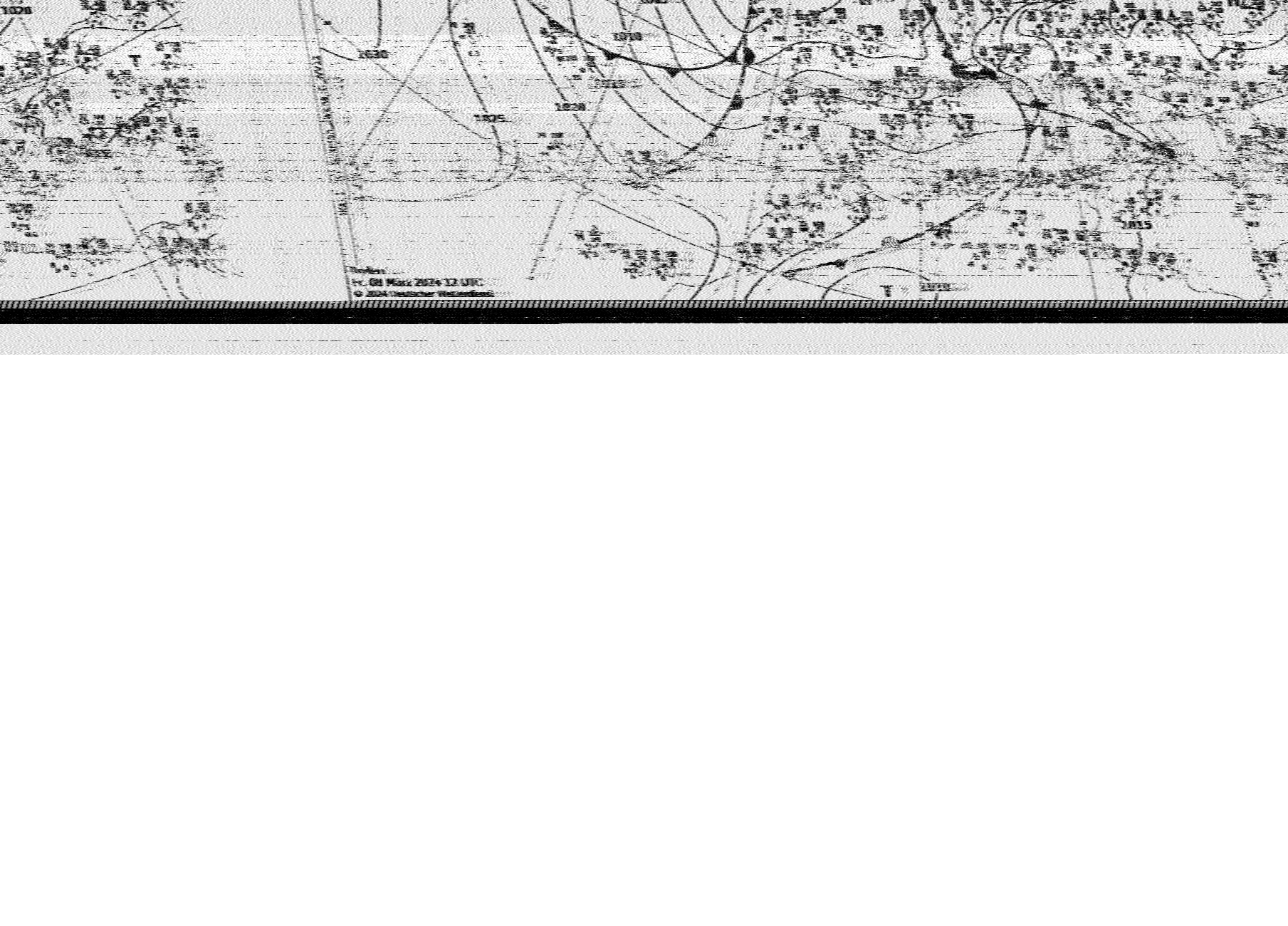 A partial map with pressure lines on it. Number's are hard to read. At the bottom, there's today's date, and a copyright note by the Deutscher Wetterdienst.