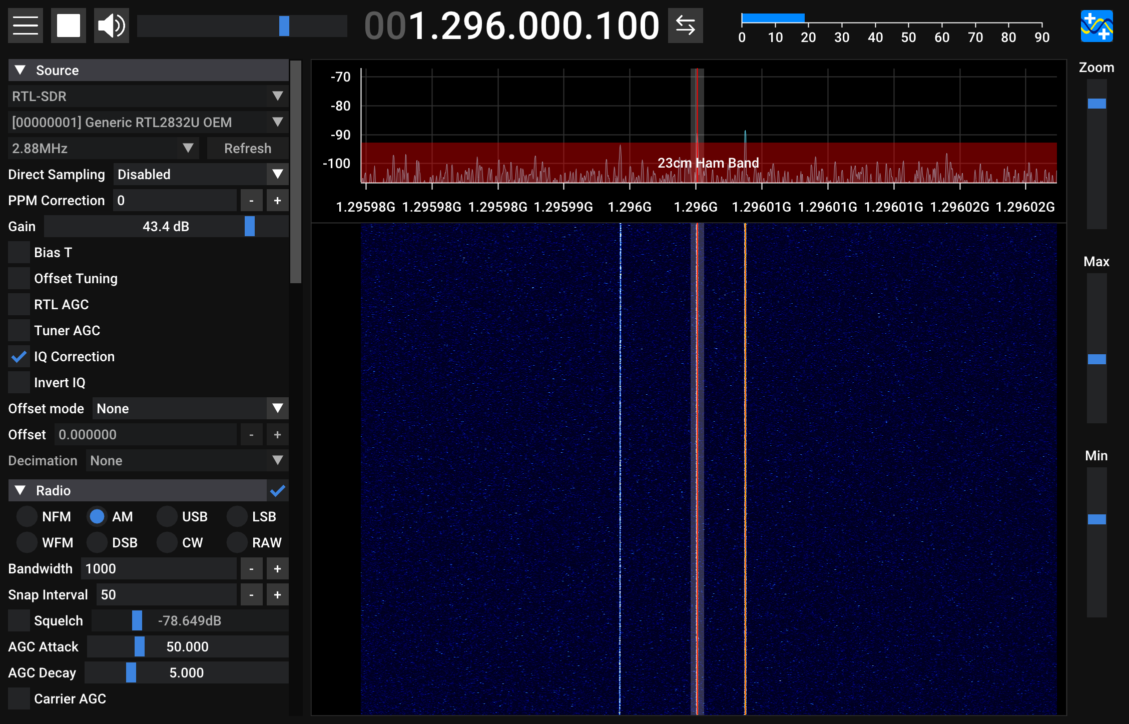 Three lines at around 1296 MHz.