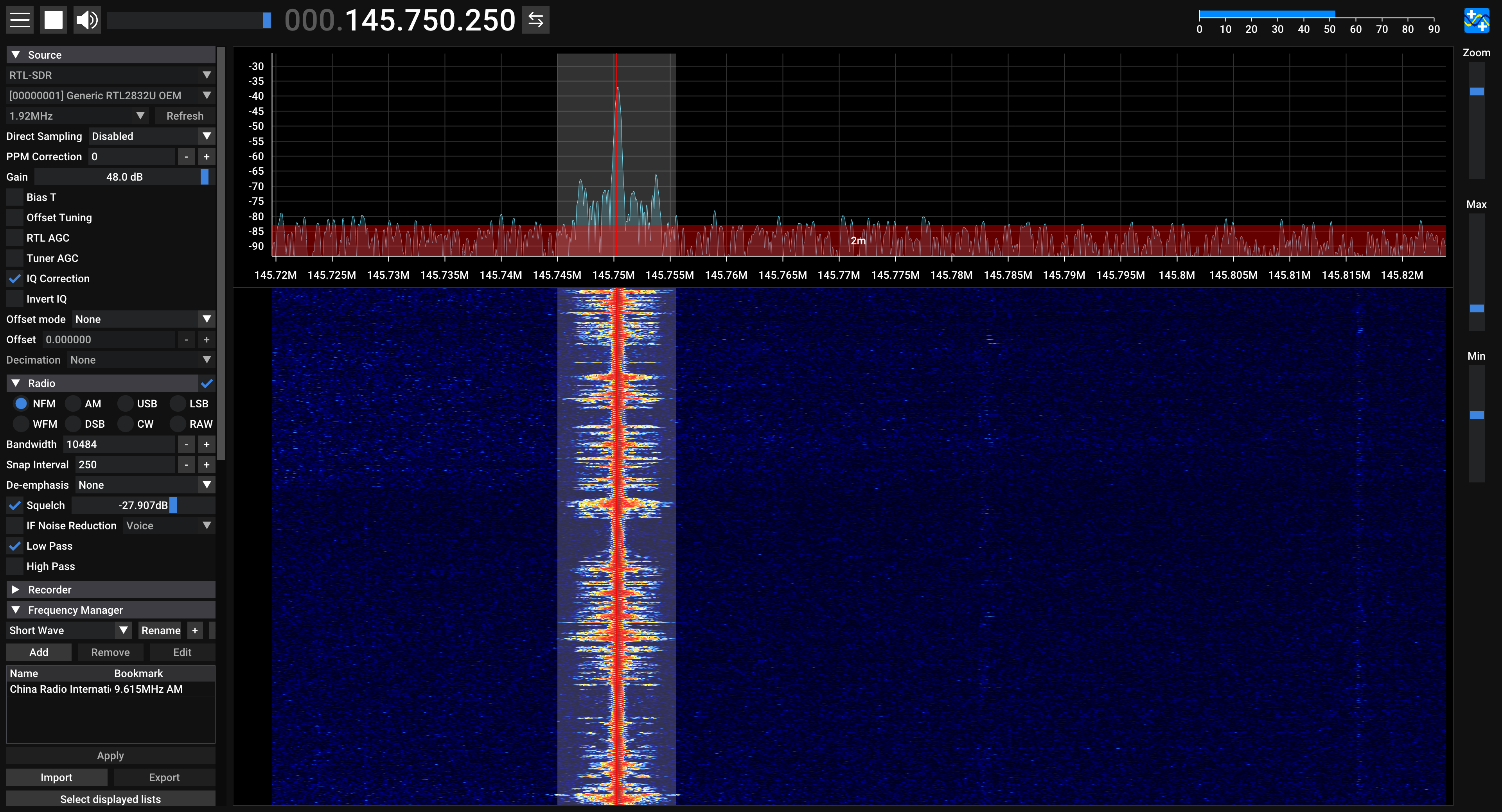 An FM signal at 145.75 MHz.