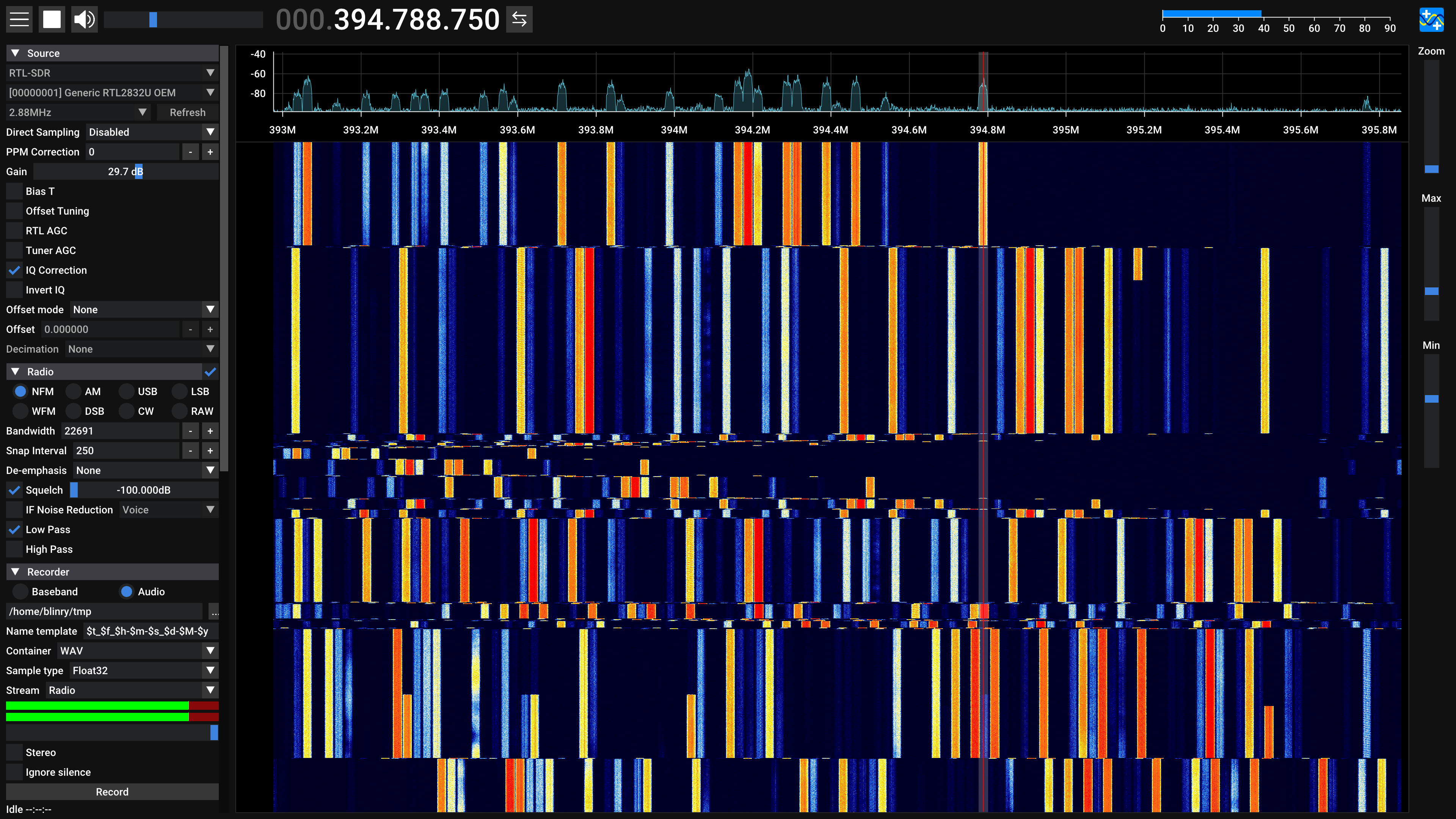 Colorful, very orderly strips in a waterfall diagram.