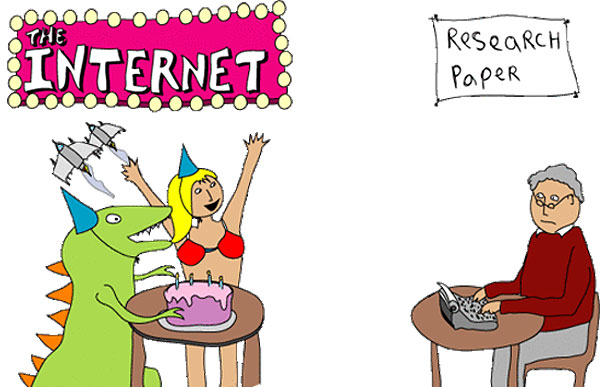 Symbolbild: Research paper vs Internet