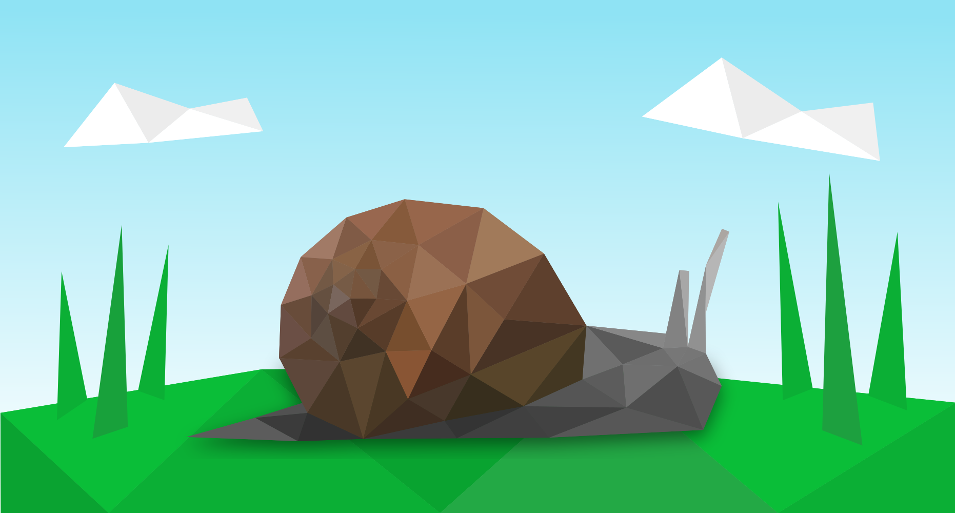 A low poly snail in low poly grass