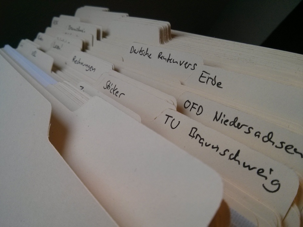 Labeled tabs of manila folders